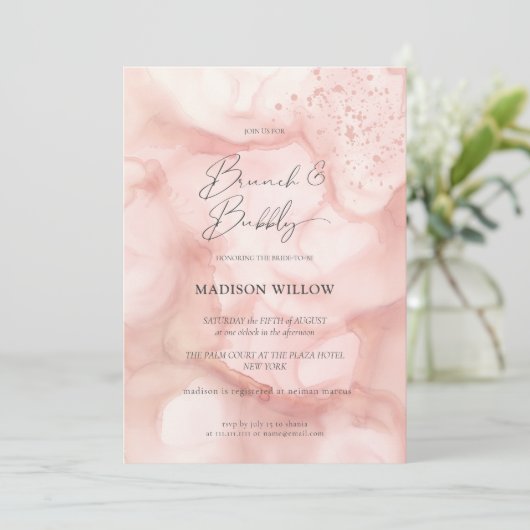 Elegantes Rosé Pink Brunch Bubbly Brautparty Einladung (Stehend Vorderseite)