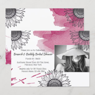 Elegantes Rose Rosa Graues DIY Foto Sonnenblumen P Einladung