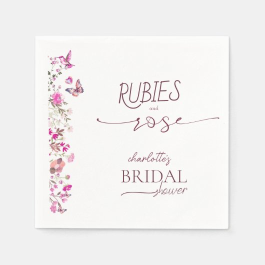 Elegantes Rose Ruby Wildblume Brautparty Serviette (Vorderseite)