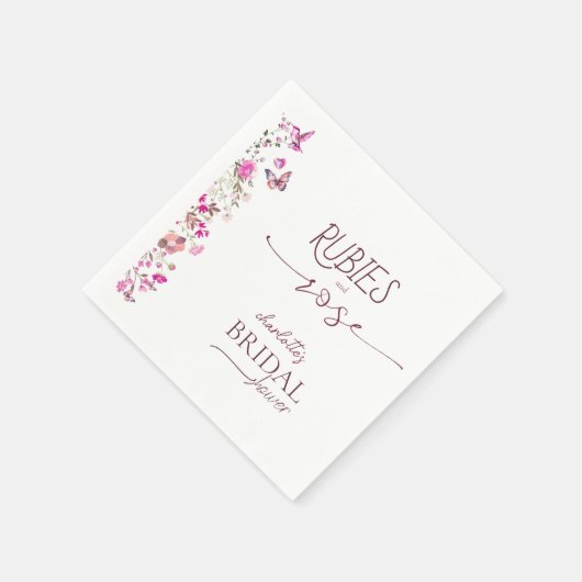 Elegantes Rose Ruby Wildblume Brautparty Serviette (Ecke)