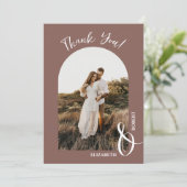 Elegantes Rose Taupe Wedding Foto Dankeskarte (Stehend Vorderseite)