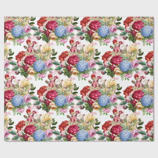 Elegantes Rose- und Hydrangeas-Blumengeflecht oder Geschenkpapier (Flach)
