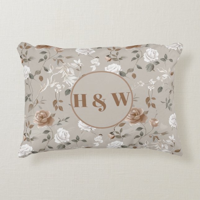 Elegantes Rose- und Weinmuster Akzent Kissen (Vorderseite)