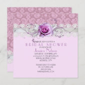 Elegantes Rose Wirbel Ribbon Damask Brautparty Einladung (Vorne/Hinten)