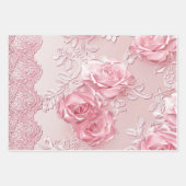 Elegantes Rose Wrapping Paper Flat Sheet Set von 3 Geschenkpapier Set (Vorderseite 2)