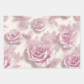 Elegantes Rose Wrapping Paper Flat Sheet Set von 3 Geschenkpapier Set (Vorderseite 3)