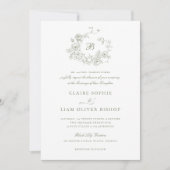 Elegantes Rose-Wreath-HochzeitssagenMonogramm Einladung (Vorderseite)