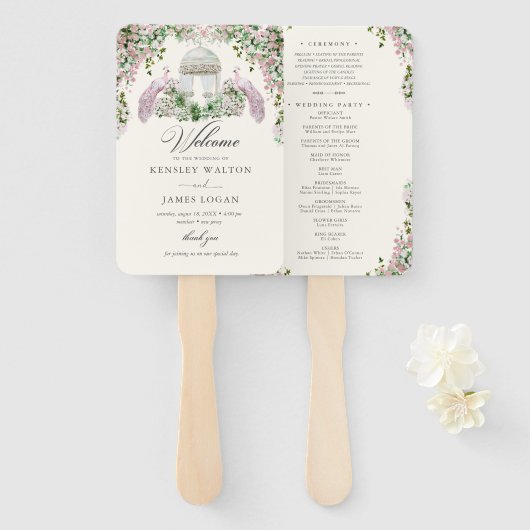 Elegantes Roségarten-Hochzeitsprogramm Fächer (Vorne und Hinten)
