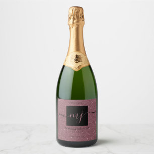 Elegantes Roségold auf schwarzem funkelnden Weinla Schaumweinetikett