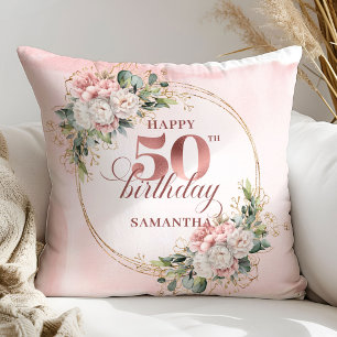 Elegantes Roségold-Blush-Blumen-Geschenk zum 50. G Kissen