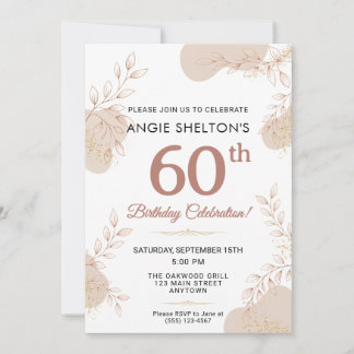 Elegantes Roségold Botanisch 60. Geburtstag Einladung