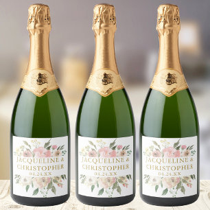Elegantes Roségold Florales Sommerhochzeitsthema Schaumweinetikett