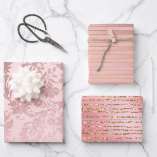 Elegantes Roségold Glamour Luxus Geschenkpapier Set