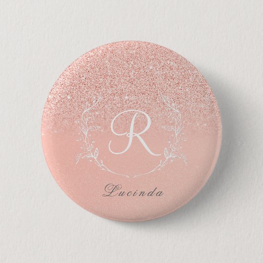 Elegantes Roségold-Glitter-Monogramm Button (Vorderseite)