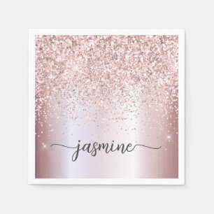 Elegantes Roségold Glitter Monogramm Namensschrift Serviette