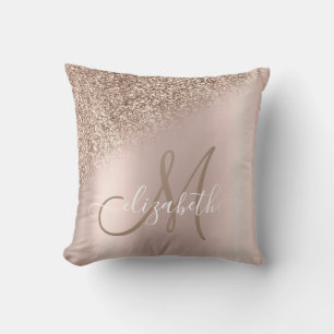 Elegantes Roségold-Glitter-Ombre-Monogramm Kissen