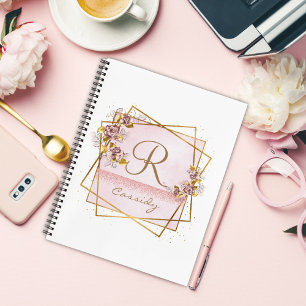 Elegantes Roségold-Glitter-Rosen-Monogramm  Notizblock