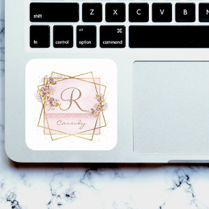 Elegantes Roségold-Glitter-Rosen-Monogramm Quadratischer Aufkleber