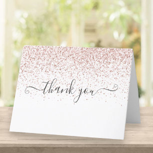 Elegantes Roségold-Glitter-Script Dankeskarte