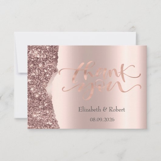 Elegantes Roségold-Glitter-Skript  Dankeskarte (Vorderseite)
