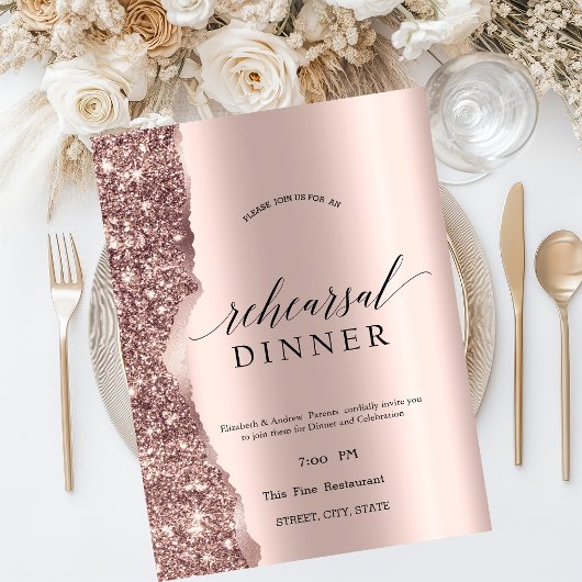 Elegantes Roségold-Glitter-Skript  Einladung
