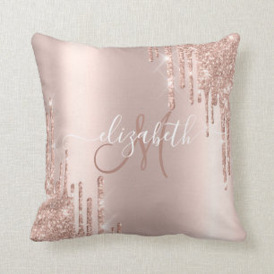 Elegantes Roségold Glitter Tropfen Monogramm Kissen