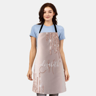 Elegantes Roségold Glitter Tropfen Monogramm Schürze