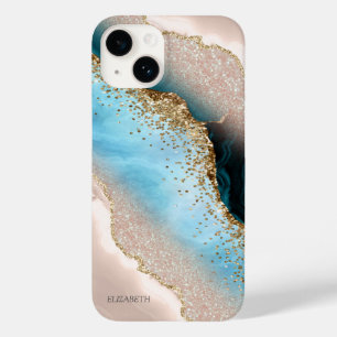Elegantes Roségold-Glitter-Türkismarmor    Case-Mate iPhone 14 Hülle