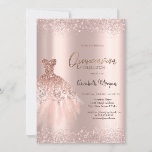Elegantes Roségold Glitterkleid Dusty Quinceañera Einladung