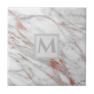 Elegantes Roségold Kupfer Weiß Marmor Monogramm Fliese