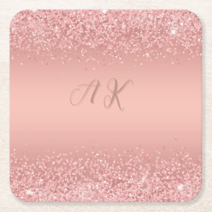 Elegantes Roségold Luxe-Schimmer-Monogramm Rechteckiger Pappuntersetzer
