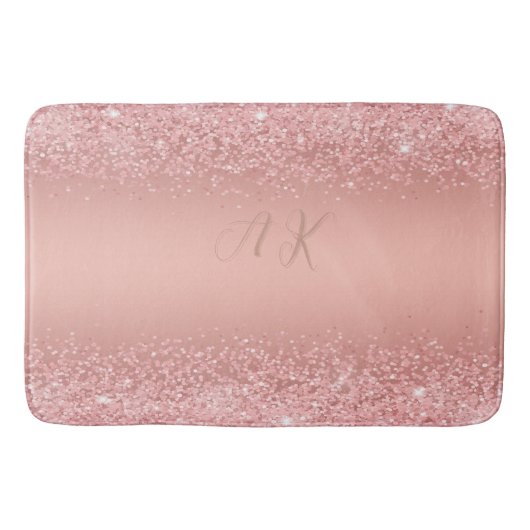 Elegantes Roségold Luxe-Shimmer-Monogramm  Badematte (Vorderseite)