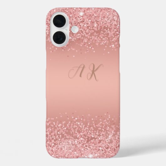 Elegantes Roségold Luxus-Schimmer Monogramm Case-Mate iPhone Hülle (Rückseite)