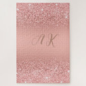 Elegantes Roségold Luxus-Schimmer-Monogramm Puzzle (Vertikal)