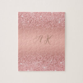 Elegantes Roségold Luxus-Schimmer Monogramm Puzzle