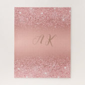 Elegantes Roségold Luxus-Schimmer Monogramm Puzzle (Vertikal)