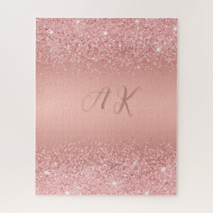 Elegantes Roségold Luxus-Schimmer Monogramm Puzzle