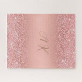 Elegantes Roségold Luxus-Schimmer Monogramm Puzzle (Horizontal)