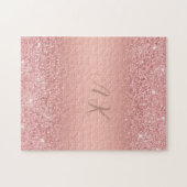 Elegantes Roségold Luxus-Schimmer Monogramm Puzzle (Horizontal)