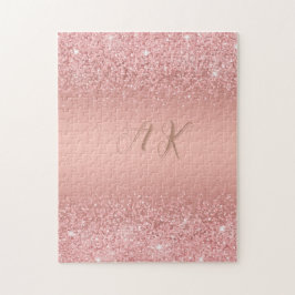 Elegantes Roségold Luxus-Schimmer Monogramm Puzzle