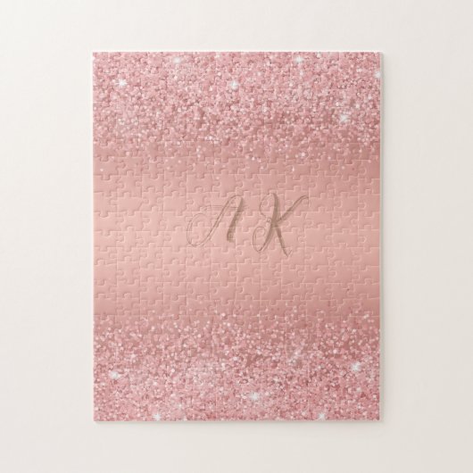 Elegantes Roségold Luxus-Schimmer Monogramm Puzzle (Vertikal)