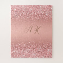 Elegantes Roségold Luxus-Schimmer Monogramm Puzzle
