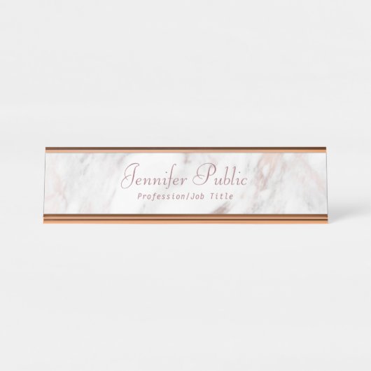 Elegantes Rosegold-Marble Modernes Skript-Template Schreibtischnamensplakette (Vorderseite )
