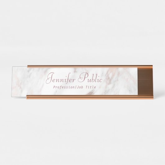 Elegantes Rosegold-Marble Modernes Skript-Template Schreibtischnamensplakette (Vorderseite )