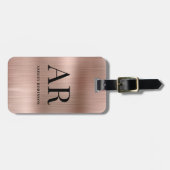 Elegantes Roségold-Metall-Monogramm 2 Initialen Gepäckanhänger (Vorderseite horizontal)