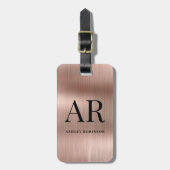 Elegantes Roségold-Metall-Monogramm 2 Initialen Gepäckanhänger (Vorderseite vertikal)