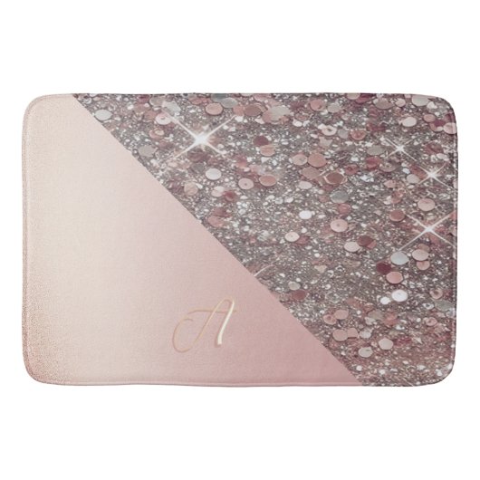 Elegantes Roségold-Monogramm Badematte (Vorderseite)