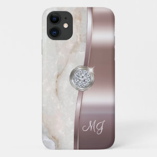 Elegantes Roségold-Monogramm-Diamant-Juwel-Kunstwe Case-Mate iPhone Hülle