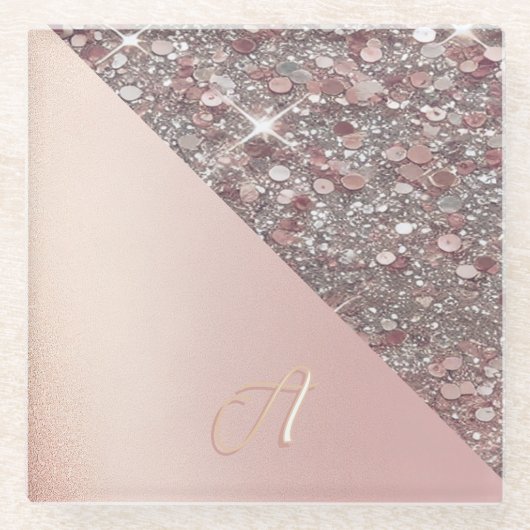 Elegantes Roségold-Monogramm Glasuntersetzer (Vorderseite)
