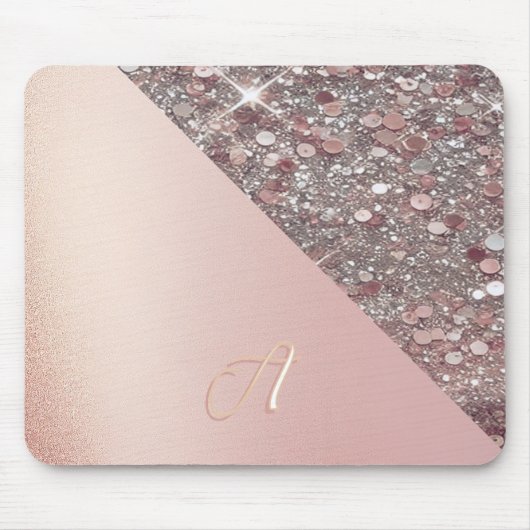 Elegantes Roségold-Monogramm Mousepad (Vorne)